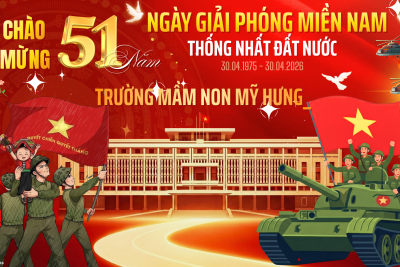 Các con học sinh trường mầm non Mỹ Hưng chào mừng ngày 30/04